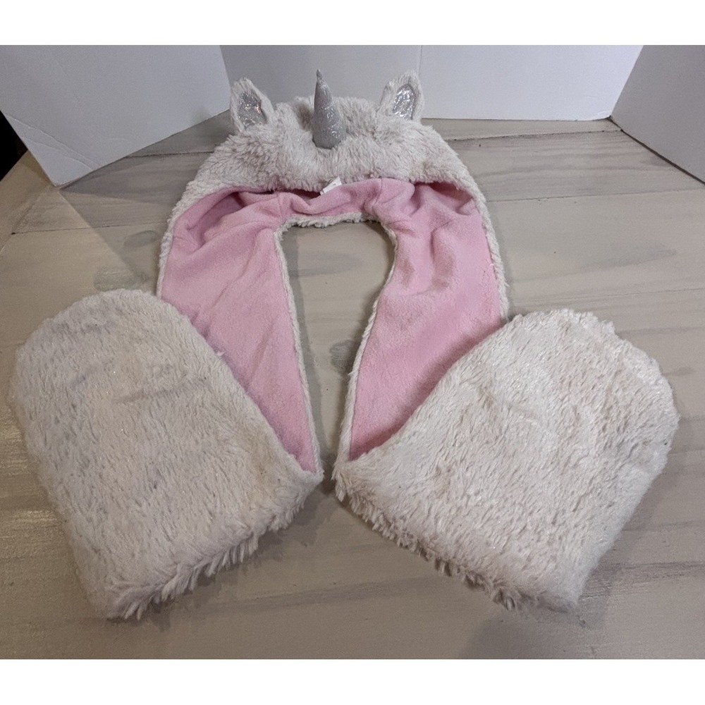 Capelli New York‎ Unicorn Hat Scarf Mittens Set Faux Fur Pink Girls Furry One Sz